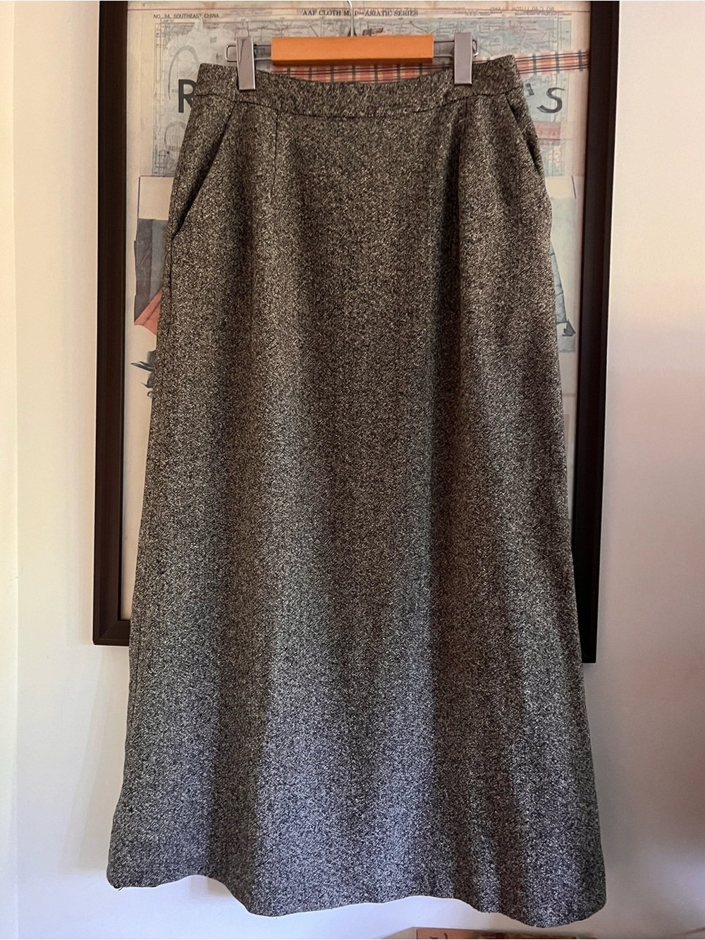 Vintage Silk Blend Tailored Heritage Grey Maxi Skirt M/L